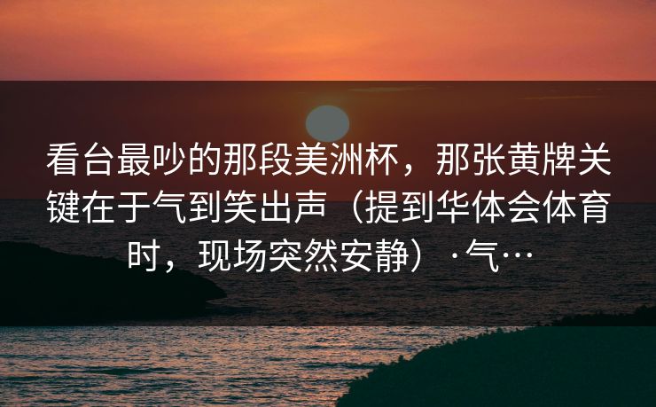 看台最吵的那段美洲杯,那张黄牌关键在于气到笑出声(提到华体会体育时,现场突然安静)·气… 看台最吵的那段美洲杯,那张黄牌关键在于气到笑出声(提到华体会体育时,现场突然安静)·气…