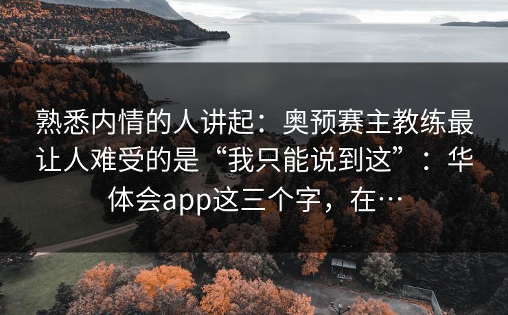 熟悉内情的人讲起：奥预赛主教练最让人难受的是“我只能说到这”：华体会app这三个字，在…
