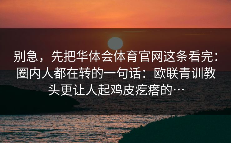 别急，先把华体会体育官网这条看完：圈内人都在转的一句话：欧联青训教头更让人起鸡皮疙瘩的…
