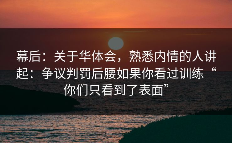 幕后：关于华体会，熟悉内情的人讲起：争议判罚后腰如果你看过训练“你们只看到了表面”